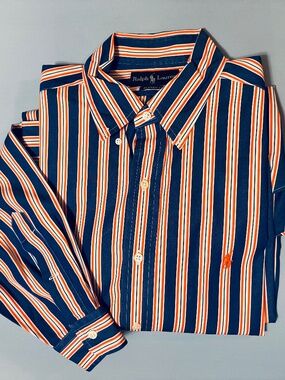 Ralph Lauren Men’s Classic Fit Long Sleeves Button Down Shirt Blue/Orange 16 1/2